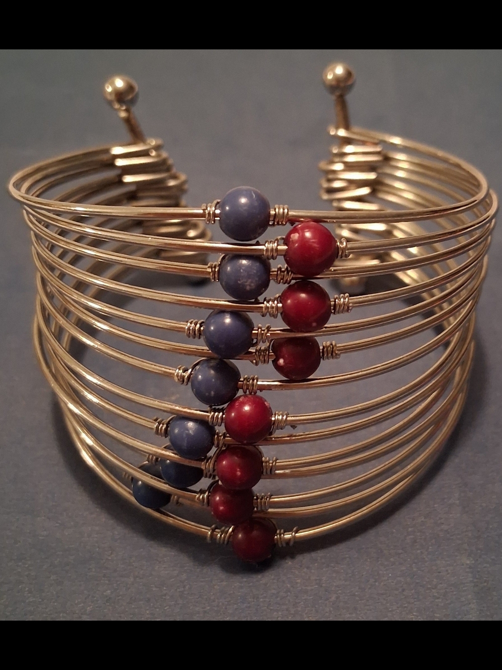 Silver Tone Wire Cuff Bracelet with Beads